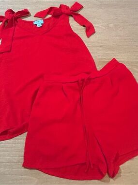 CeCe Girls Red Tie-Shoulder Tank & Drawstring Shorts Set size S